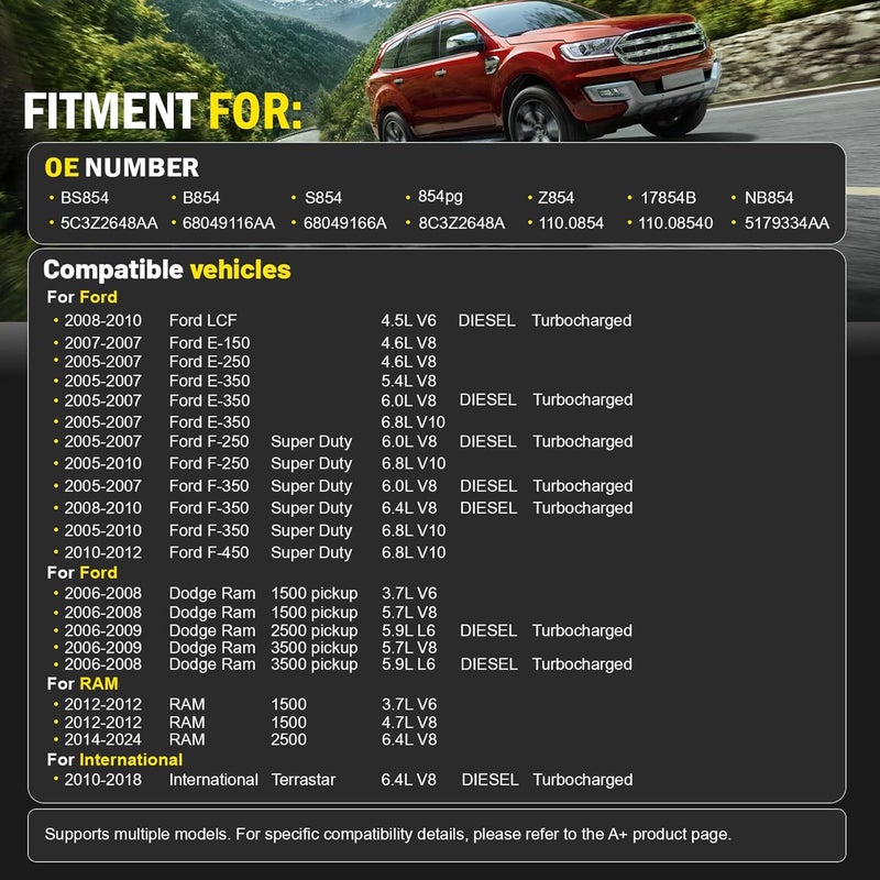 C-Tzu 17854B مجموعة أحذية فرامل الانتظار الخلفية متوافقة مع فورد E150 E250 E350 F250 F350 F450 دودج رام 1500 2500 3500 رام 2005-2024 - بديل BS854 B854 S854 854pg Z854 5179334AA - Image 4